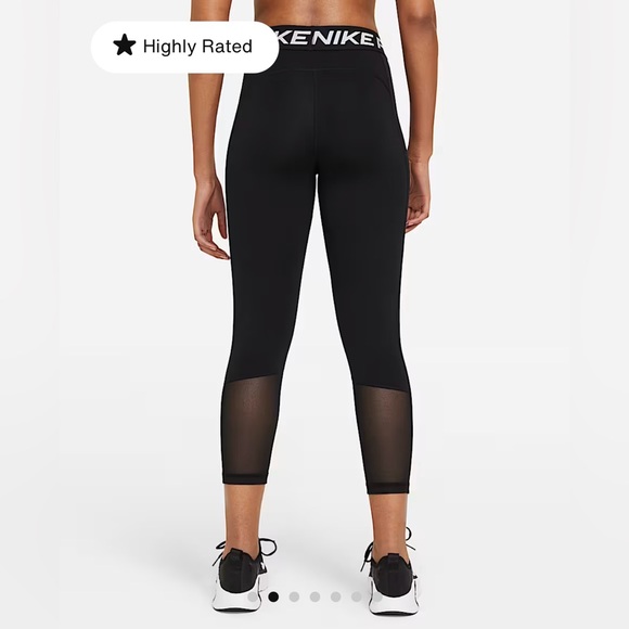 Nike Pro Women’s Mid-Rise Crop Mesh-Panel Leggings in Black (Size S). - Picture 2 of 8